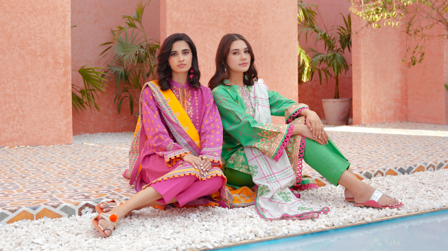 Summer Lawn Pink and Green Dresses