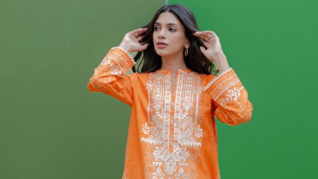 2 Piece Orange Karandi Dress