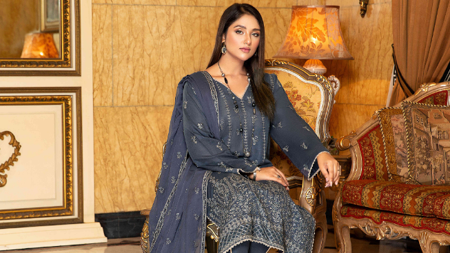Blue embroidered dress