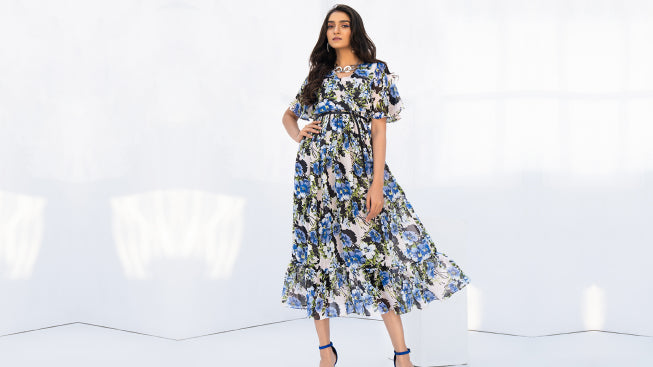 Blue floral western maxi dress