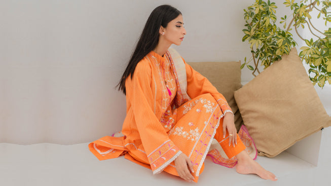 Orange 3 Piece Lawn Dress