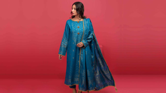 3 Piece Unstitched Jacquard Dress