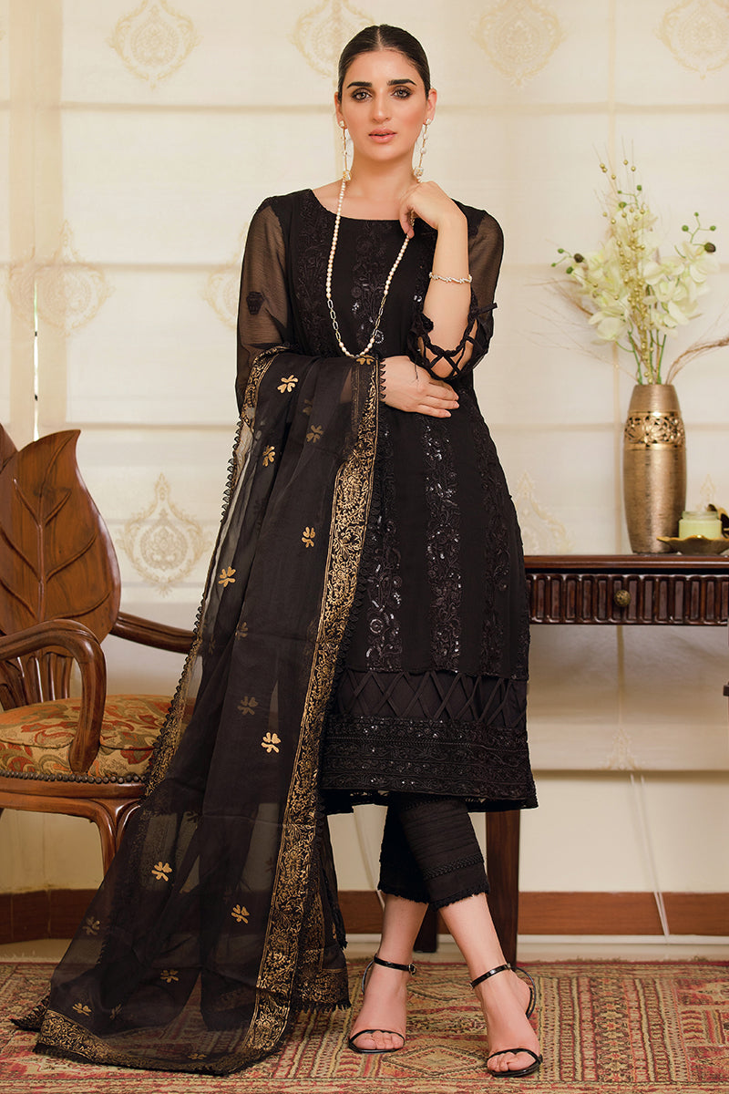 3 Piece Unstitched Chiffon Embroidered - Magnetic night