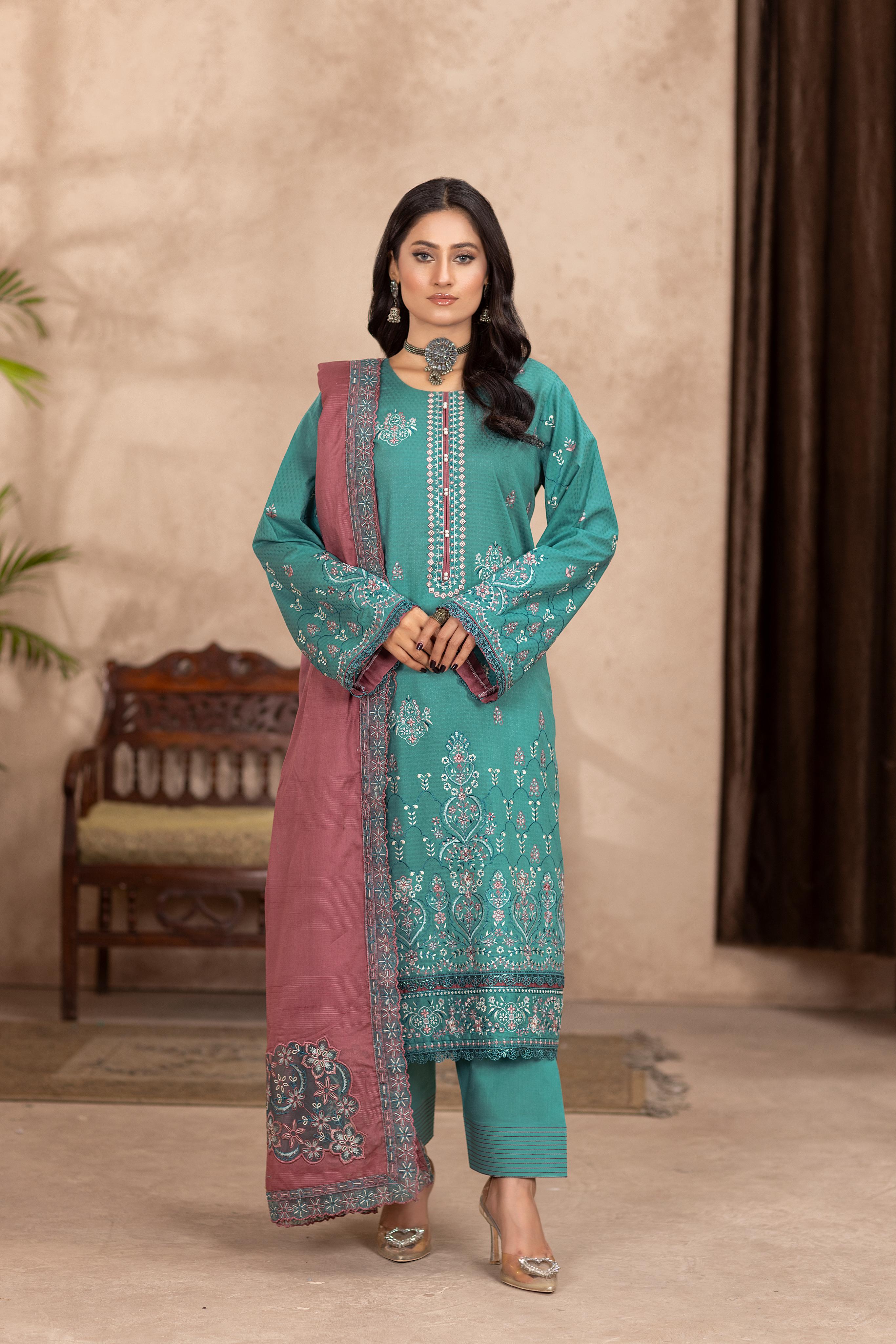 Qalb D-40 : Embroidered Doria Lawn 3pc
