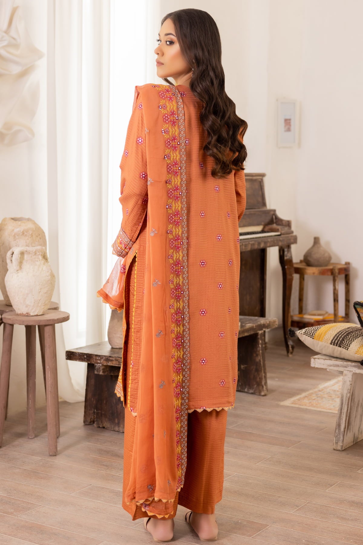 Flora F-22 : Unstitched Embroidered Viscose 3PC
