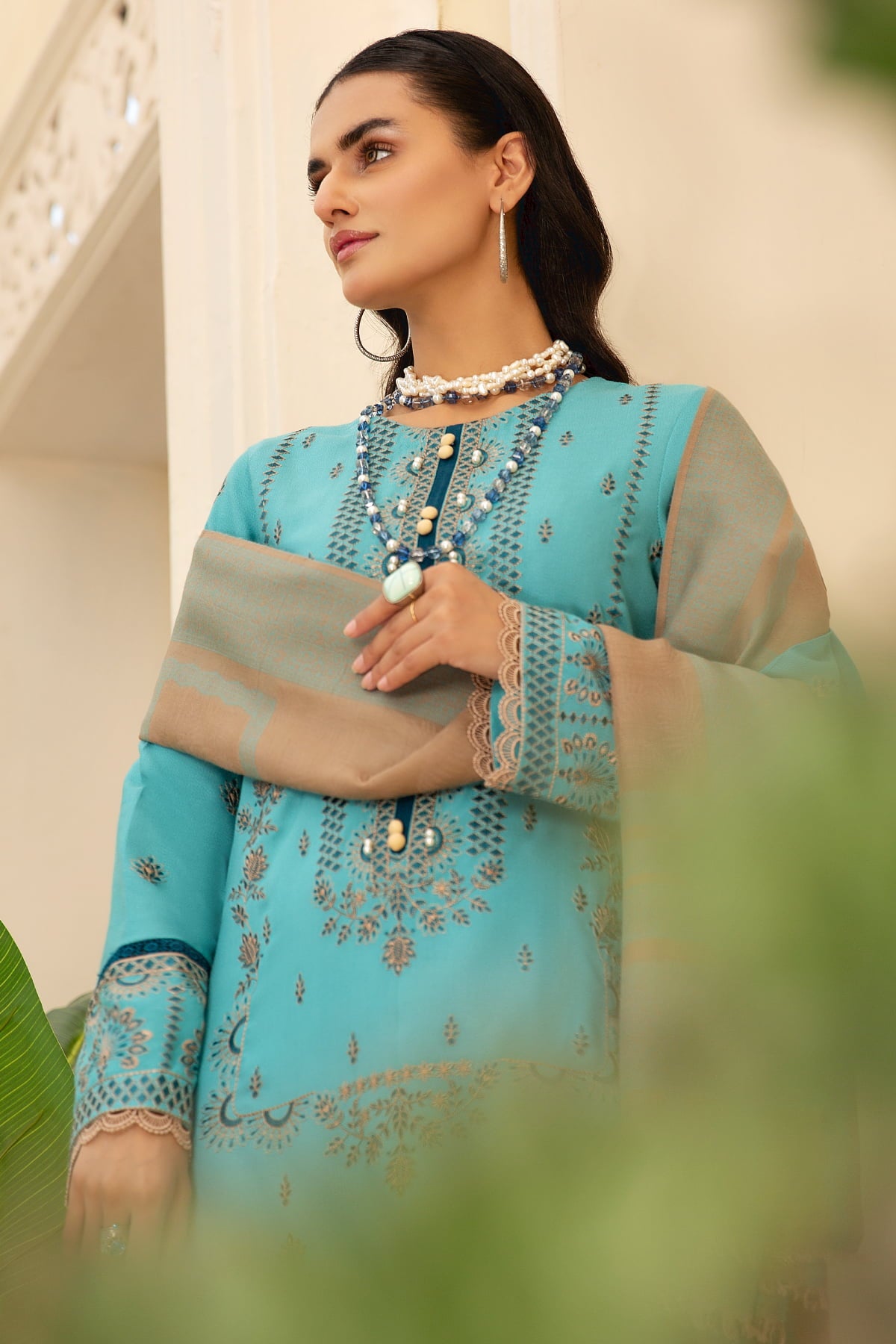 Shafaq SQ-33 : Unstitched Luxury Embroidered Dhanak 3PC