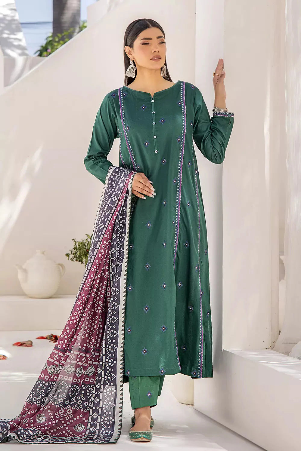 2PC Stitched Embroidered Lawn Shirt and Dupatta KSDE-2495 Embroidered KHAS STORES