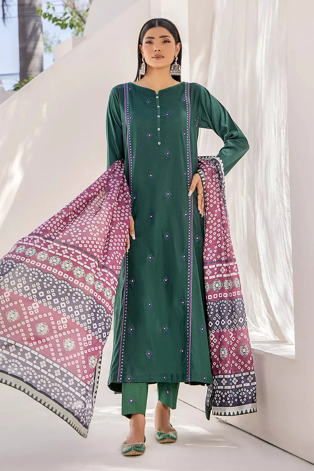2PC Stitched Embroidered Lawn Shirt and Dupatta KSDE-2495 Embroidered KHAS STORES