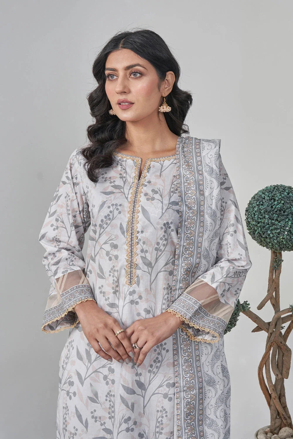 2PC Unstitched Printed Lawn Shirt and Dupatta KSD-3114 Printed KHAS STORES