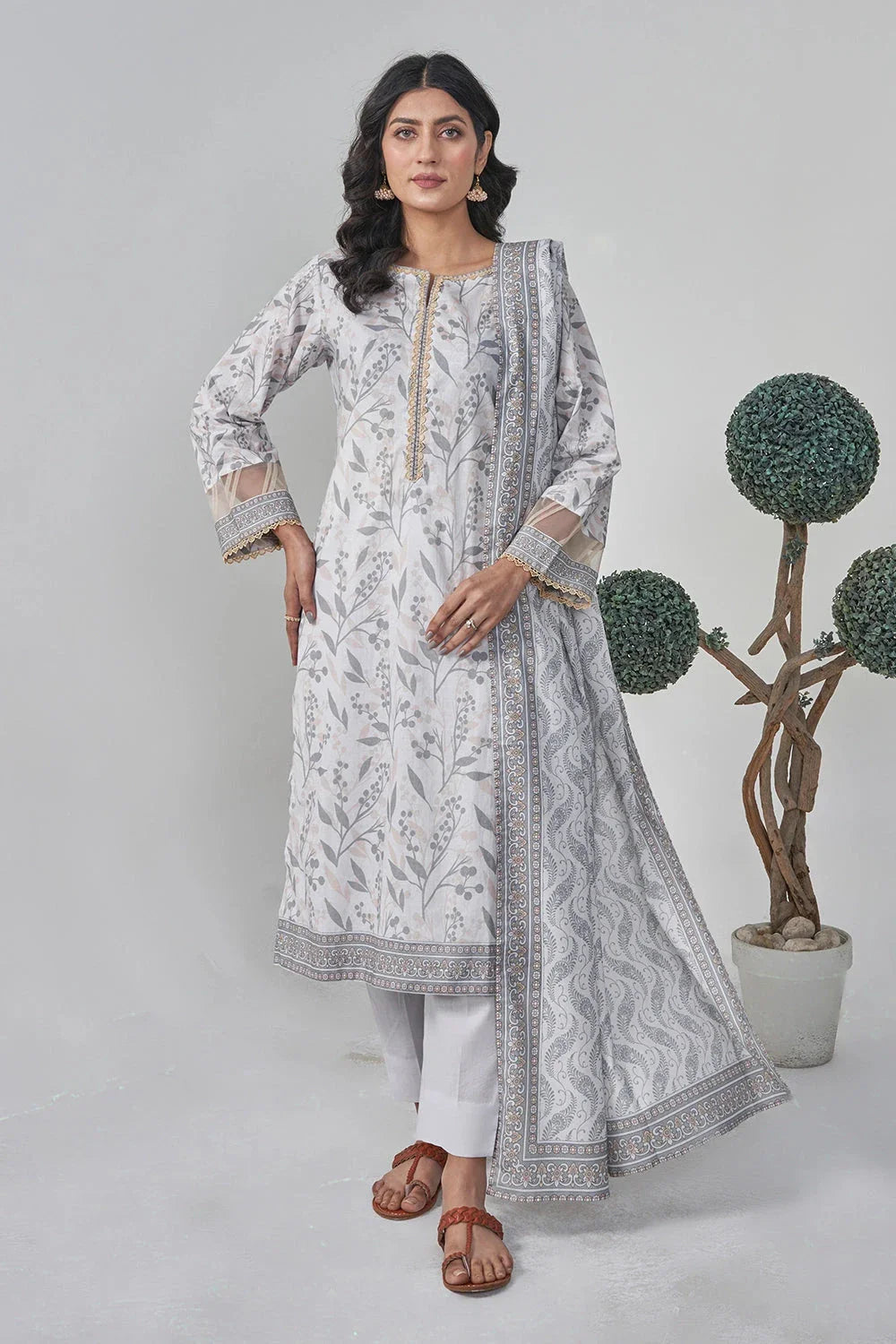 2PC Unstitched Printed Lawn Shirt and Dupatta KSD-3114 Printed KHAS STORES