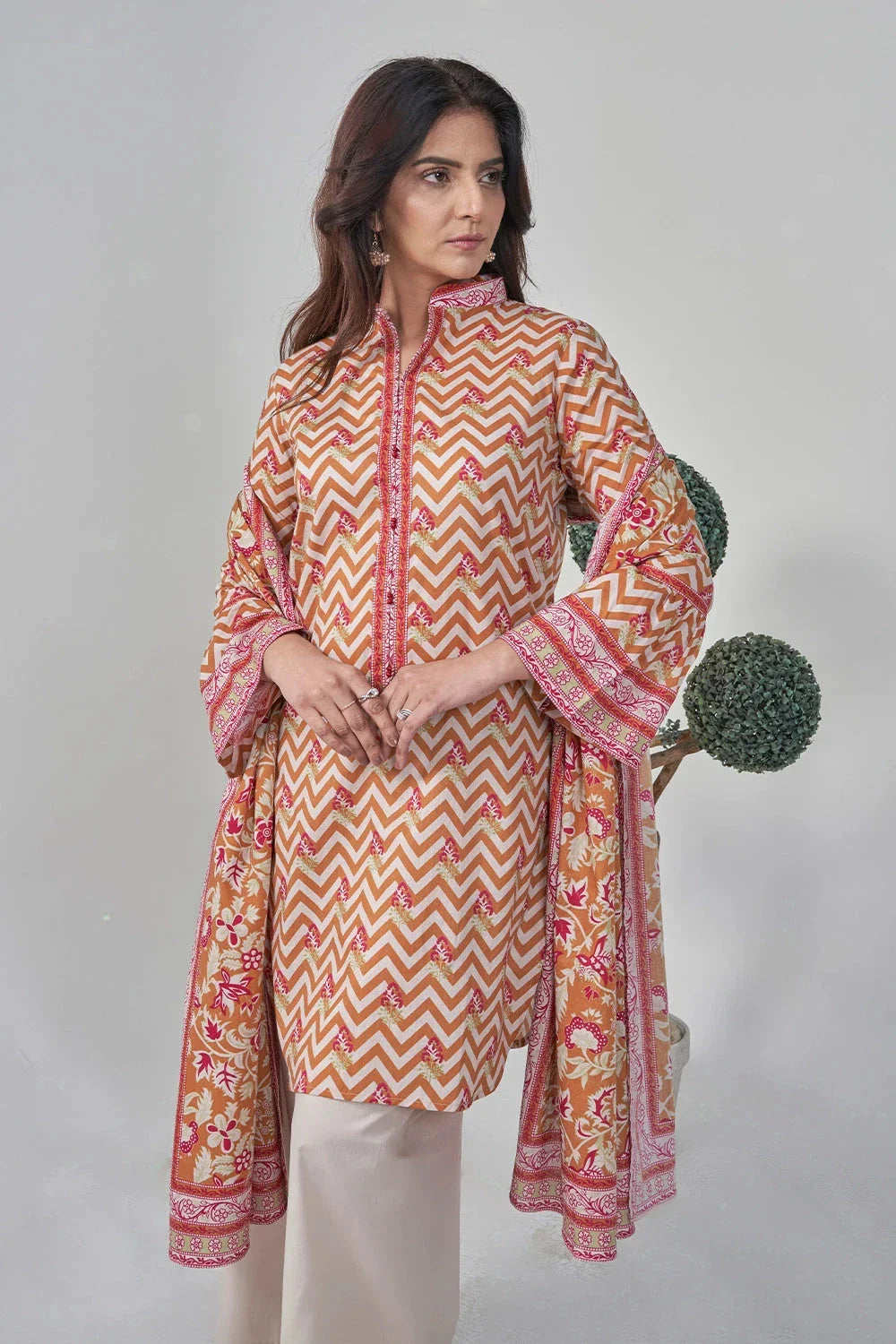 2PC Unstitched Printed Lawn Shirt and Dupatta KSD-3115 Printed KHAS STORES