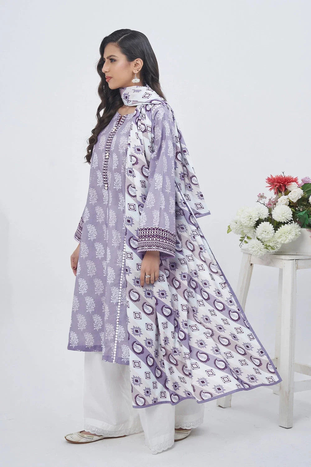 2PC Unstitched Printed Lawn Shirt and Dupatta KSD-3209 Printed KHAS STORES