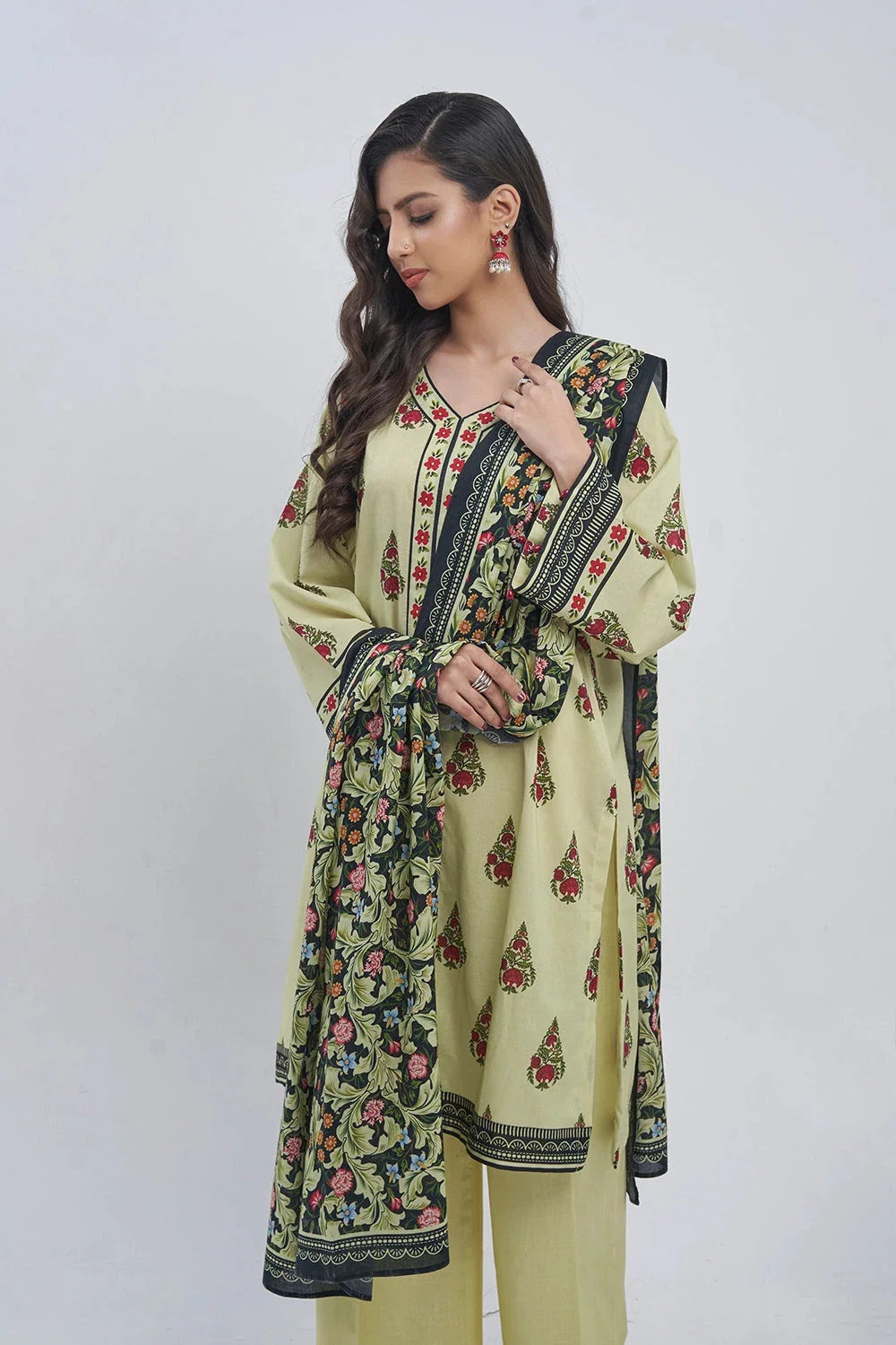 2PC Unstitched Printed Lawn Shirt and Dupatta KSD-3210 Printed KHAS STORES