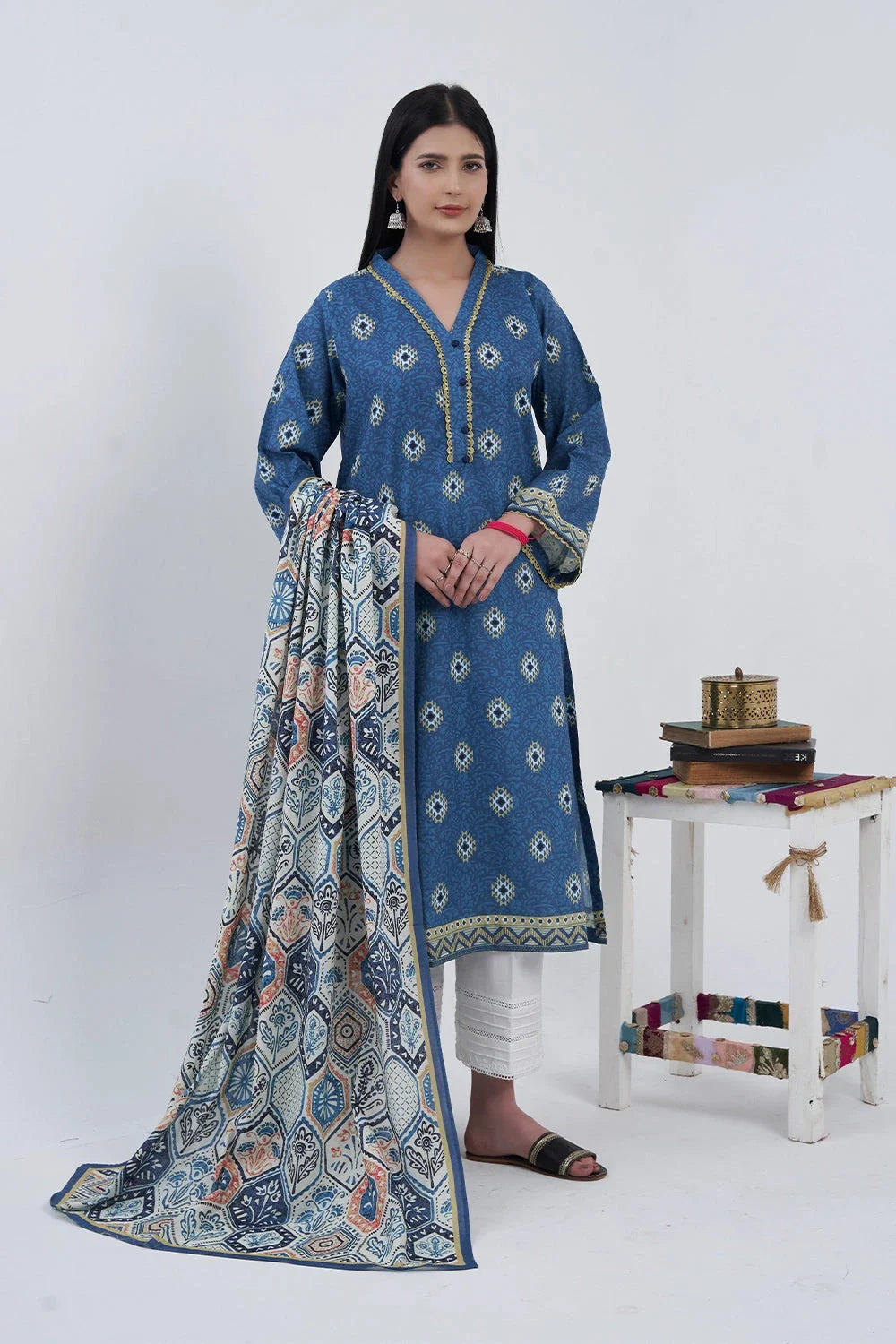 2PC Unstitched Printed Lawn Shirt and Dupatta KSD-3211 Printed KHAS STORES
