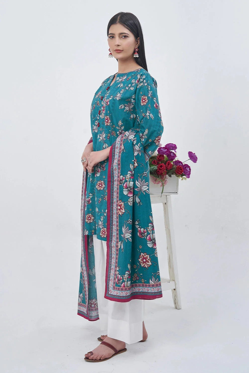 2PC Unstitched Printed Lawn Shirt and Dupatta KSD-3213 Printed KHAS STORES