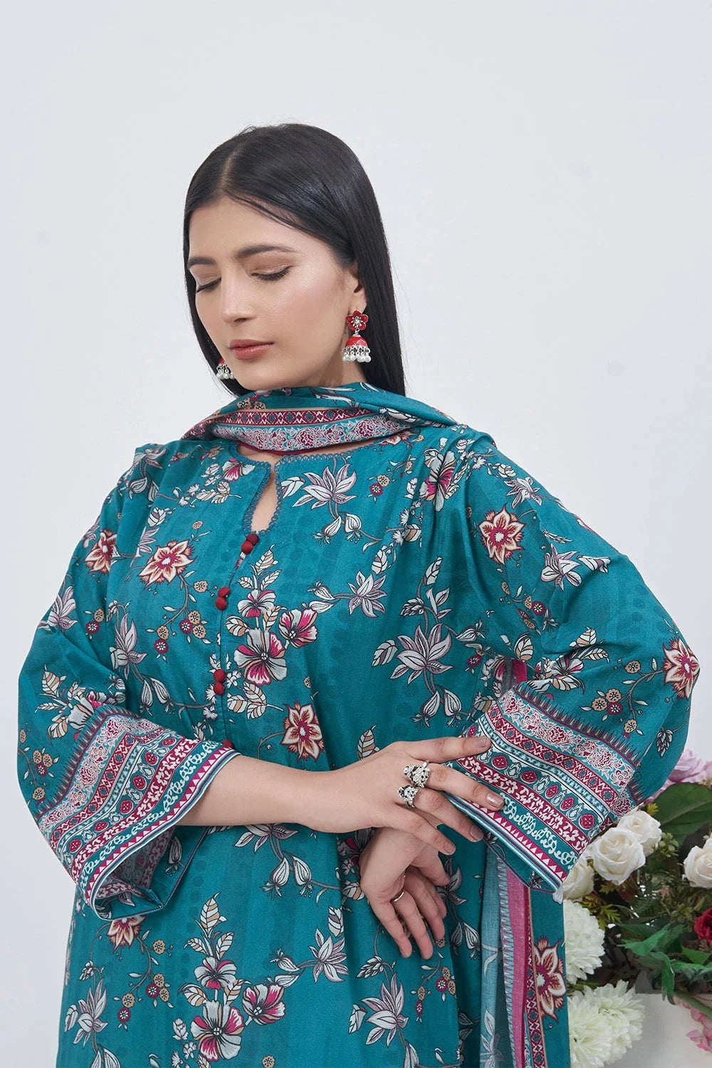 2PC Unstitched Printed Lawn Shirt and Dupatta KSD-3213 Printed KHAS STORES
