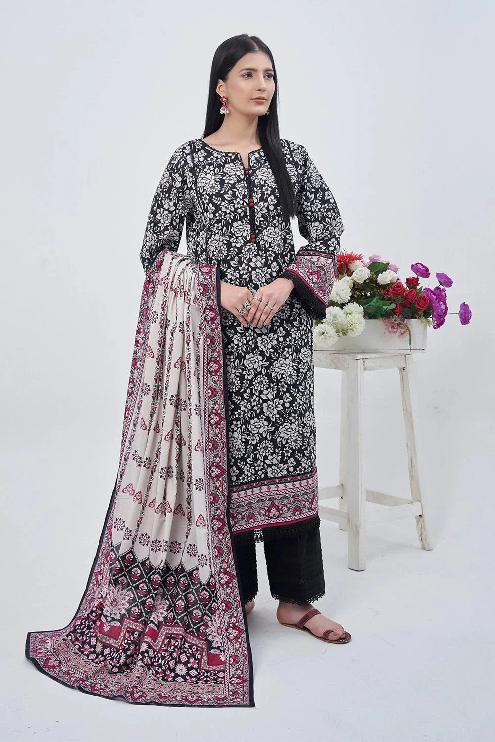 2PC Unstitched Printed Lawn Shirt and Dupatta KSD-3214 Printed KHAS STORES
