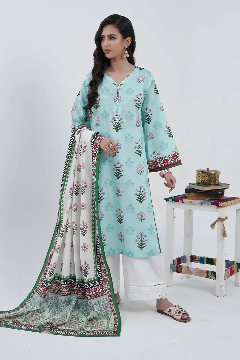 2PC Unstitched Printed Lawn Shirt and Dupatta KSD-3216 Printed KHAS STORES