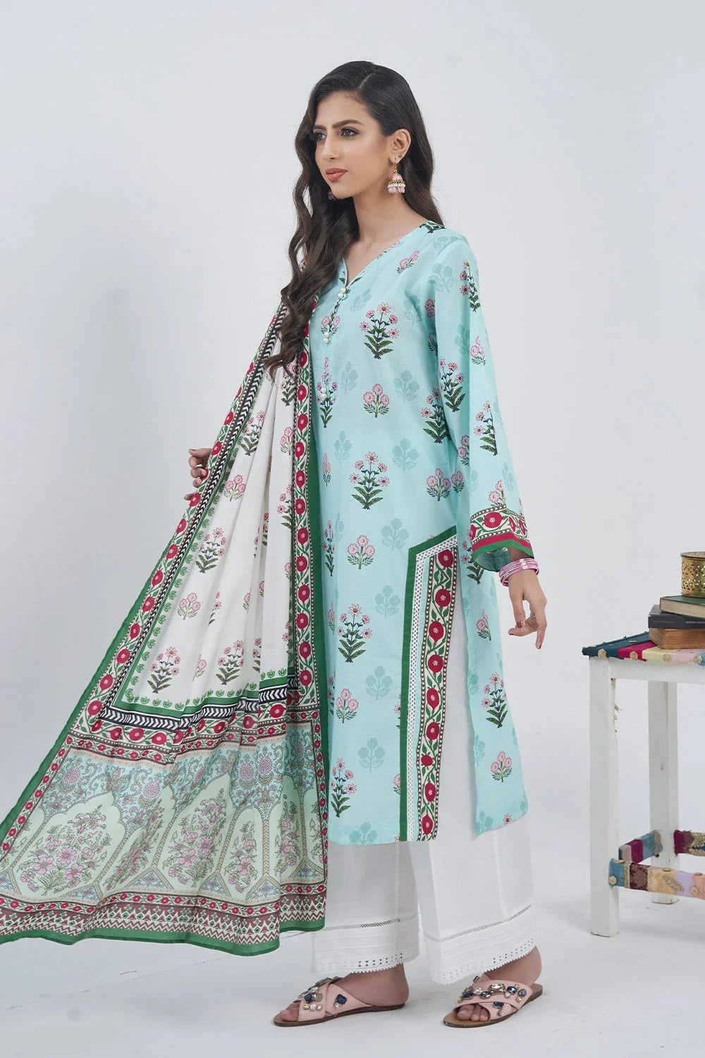 2PC Unstitched Printed Lawn Shirt and Dupatta KSD-3216 Printed KHAS STORES