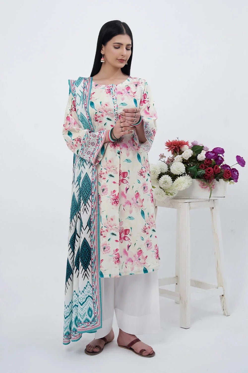 2PC Unstitched Printed Lawn Shirt and Dupatta KSD-3217 Printed KHAS STORES