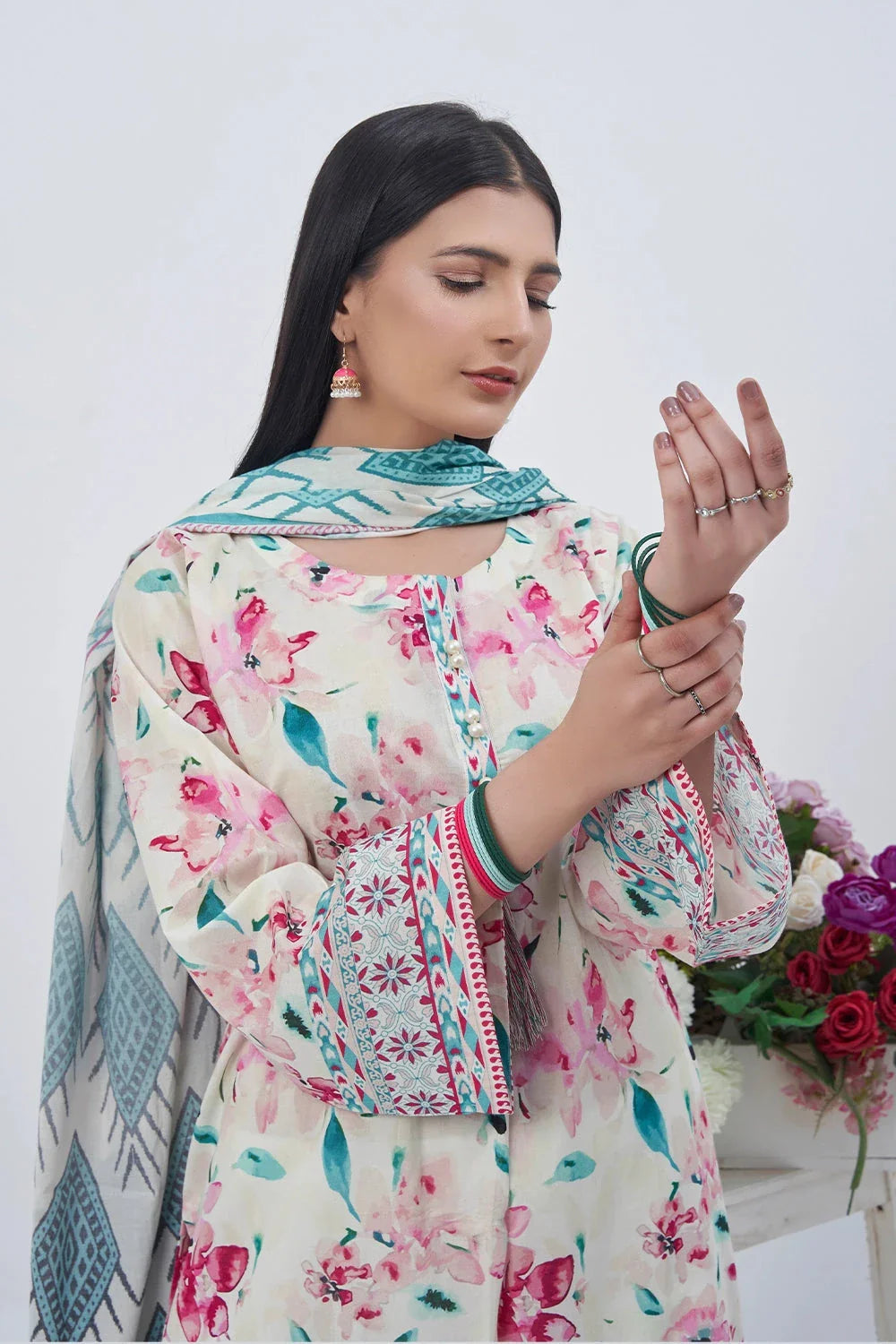 2PC Unstitched Printed Lawn Shirt and Dupatta KSD-3217 Printed KHAS STORES