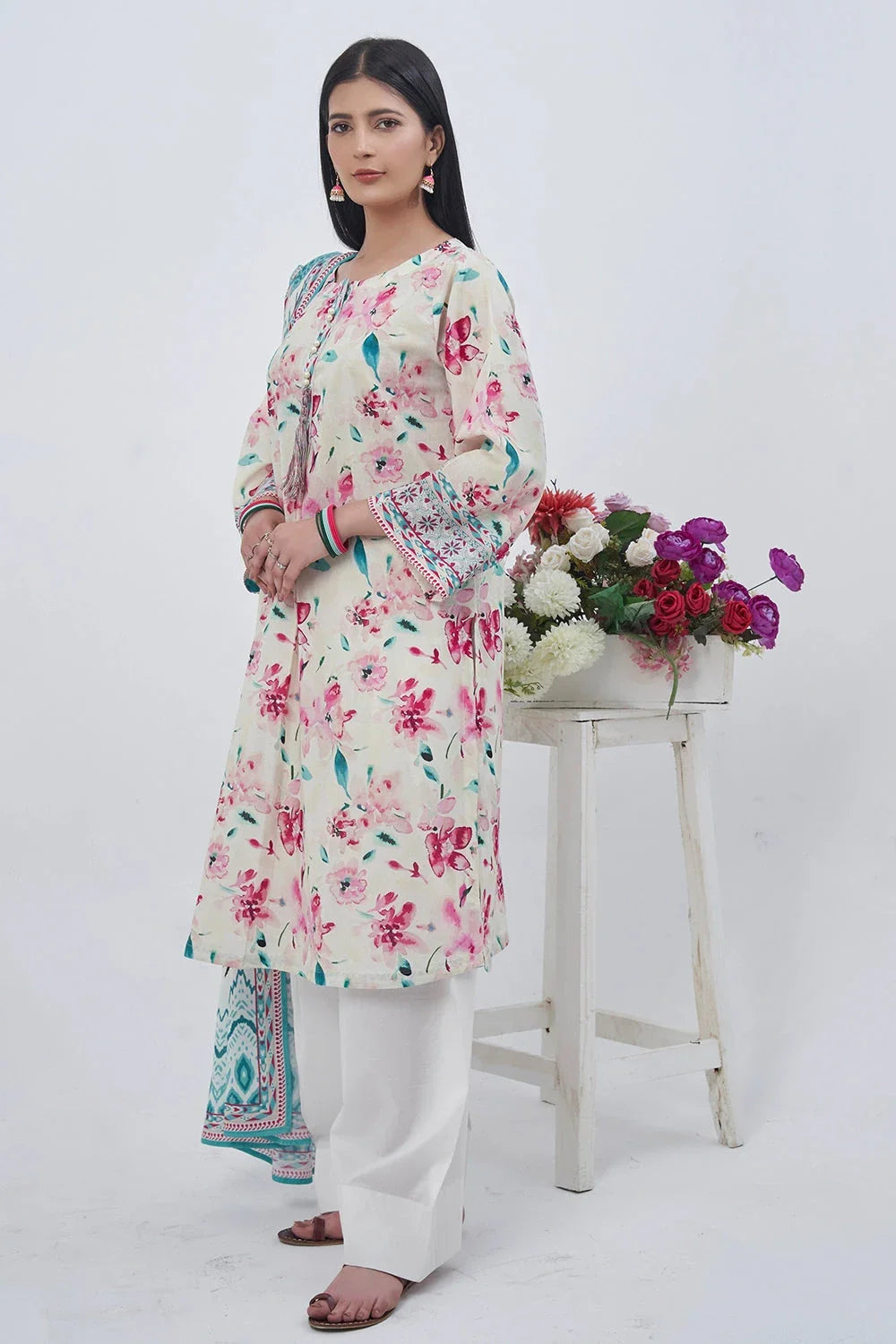 2PC Unstitched Printed Lawn Shirt and Dupatta KSD-3217 Printed KHAS STORES