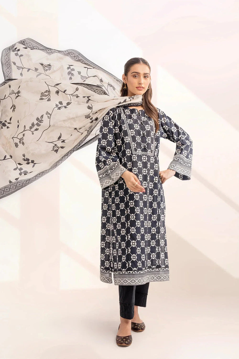 2PC Unstitched Printed Lawn Shirt and Dupatta KSD-3225 Printed KHAS STORES