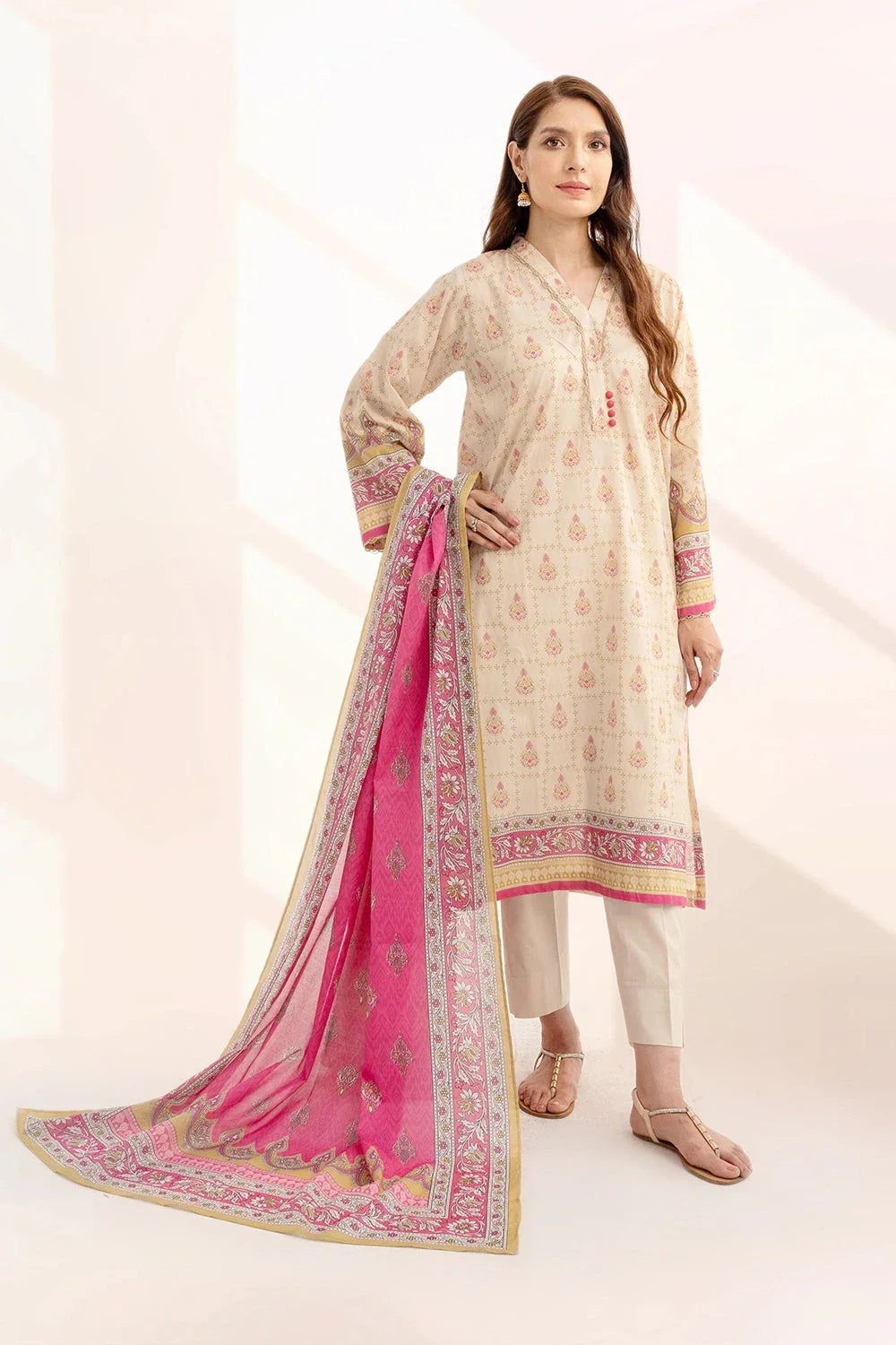 2PC Unstitched Printed Lawn Shirt and Dupatta KSD-3226 Printed KHAS STORES
