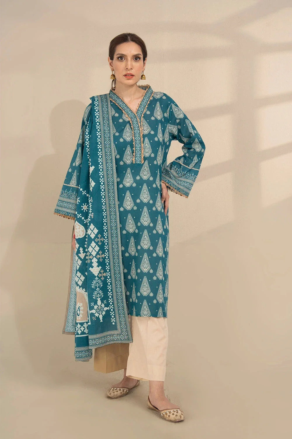 2PC Unstitched Printed Lawn Shirt and Dupatta KSD-3383 Printed KHAS STORES