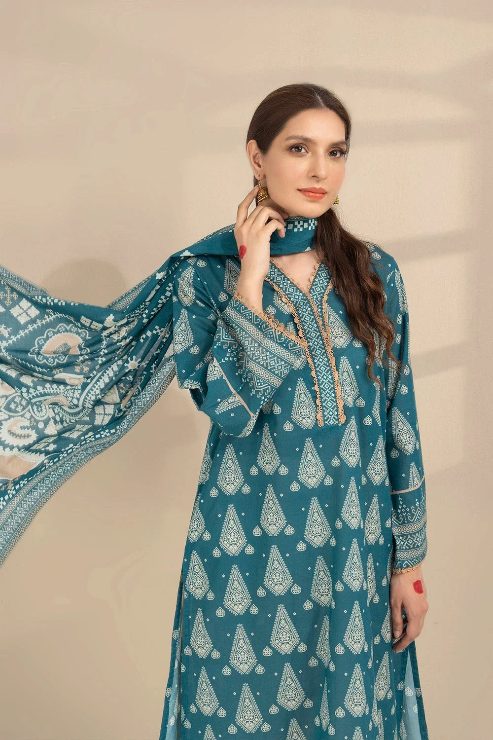 2PC Unstitched Printed Lawn Shirt and Dupatta KSD-3383 Printed KHAS STORES