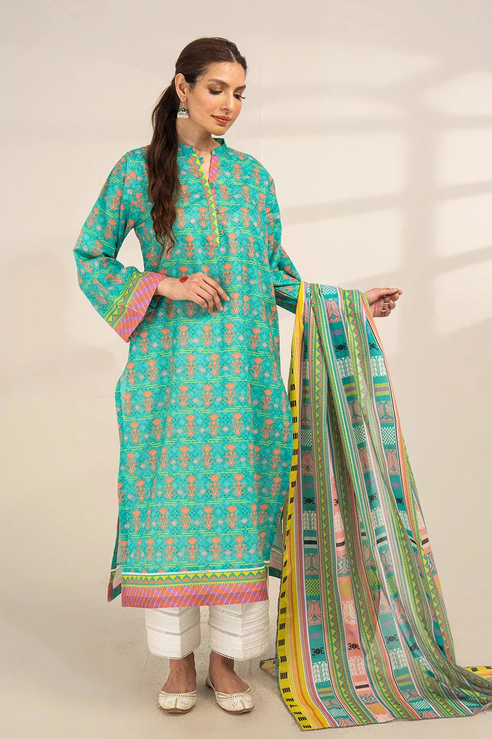 2PC Unstitched Printed Lawn Shirt and Dupatta KSD-3386 Printed KHAS STORES