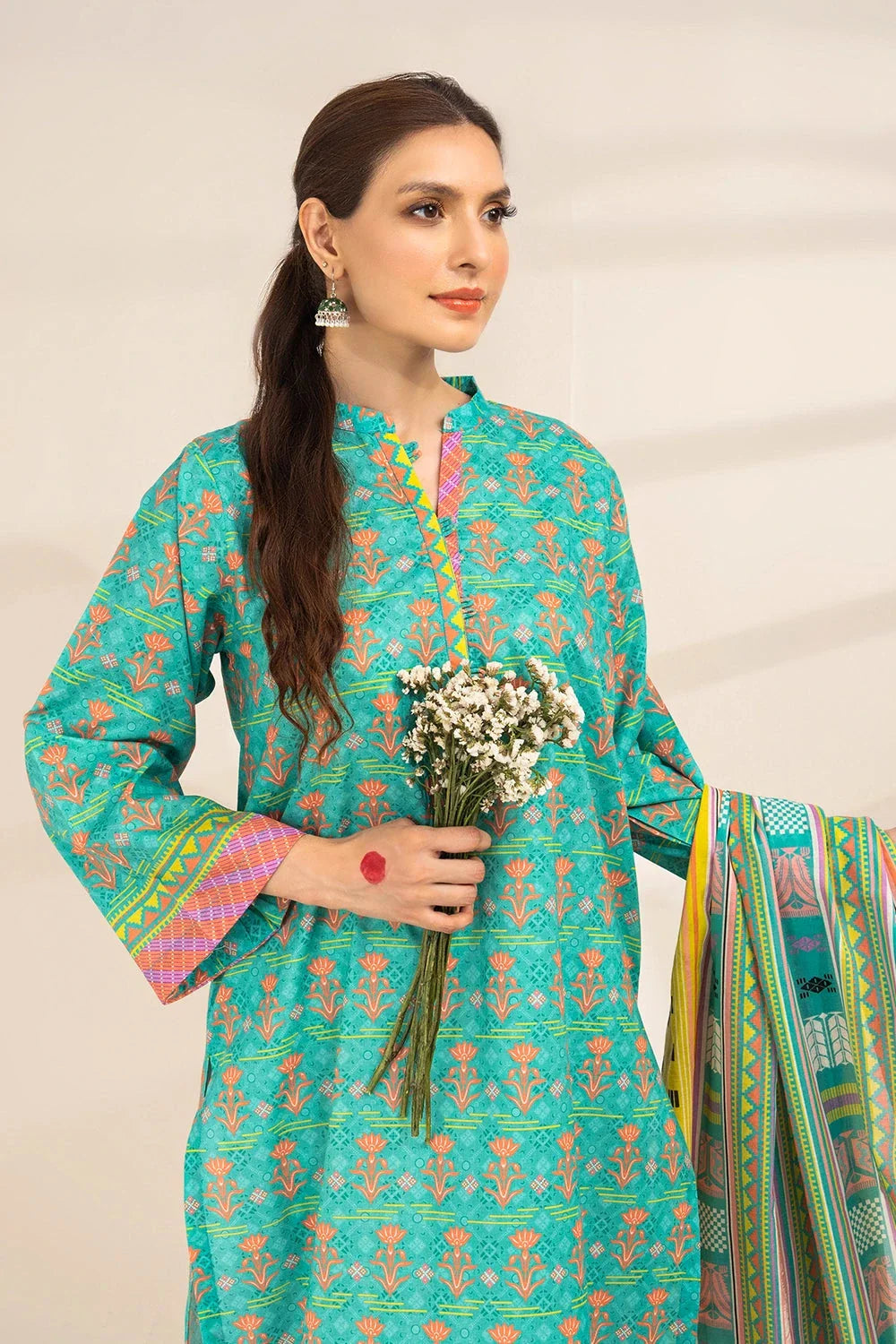 2PC Unstitched Printed Lawn Shirt and Dupatta KSD-3386 Printed KHAS STORES