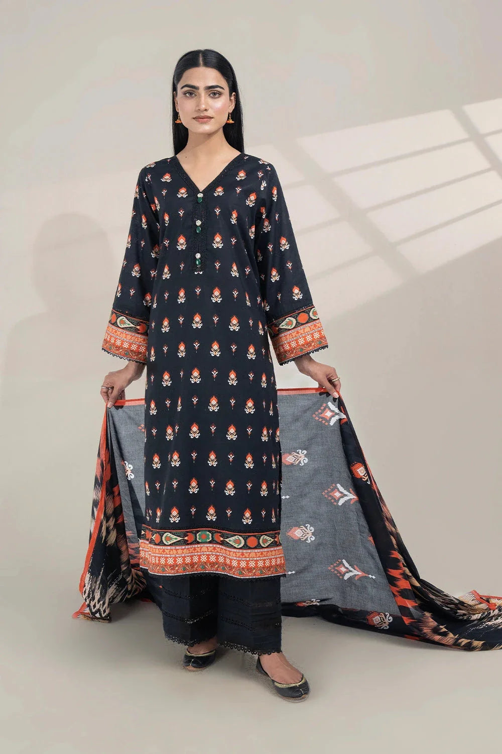 2PC Unstitched Printed Lawn Shirt and Dupatta KSD-3388 Printed KHAS STORES