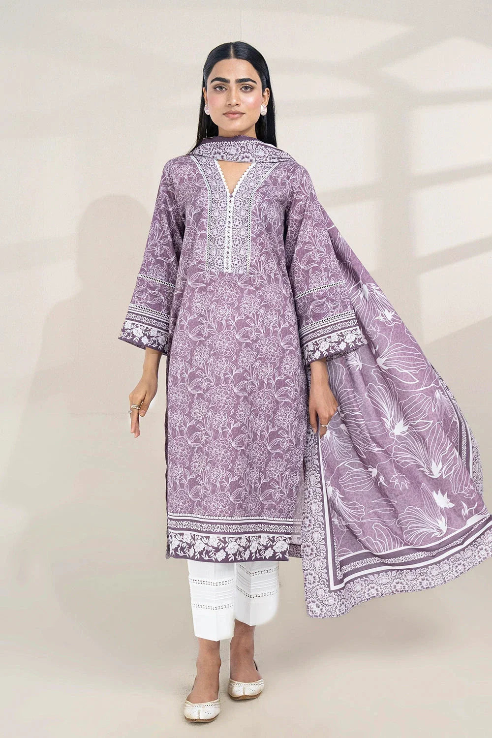 2PC Unstitched Printed Lawn Shirt and Dupatta KSD-3389 Printed KHAS STORES