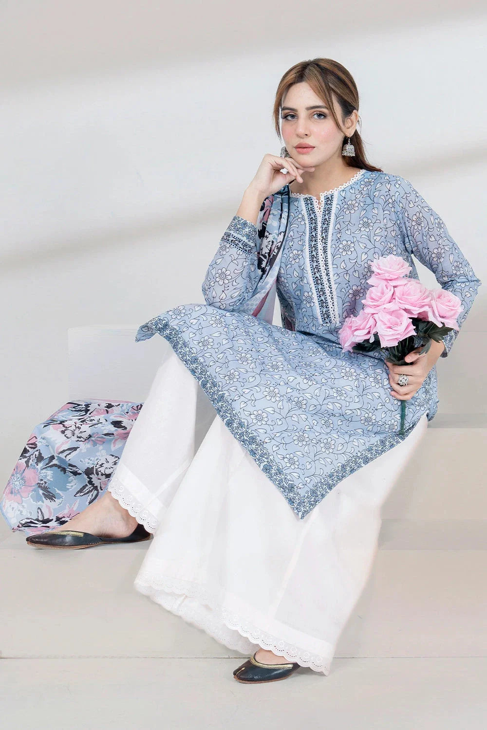 2PC Unstitched Printed Lawn Shirt and Dupatta KSD-3444 Printed KHAS STORES