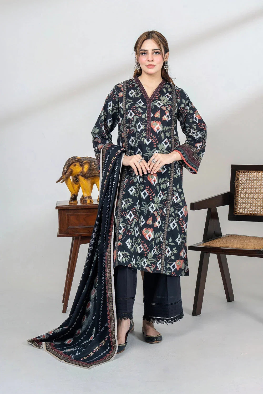 2PC Unstitched Printed Lawn Shirt and Dupatta KSD-3451 Printed KHAS STORES