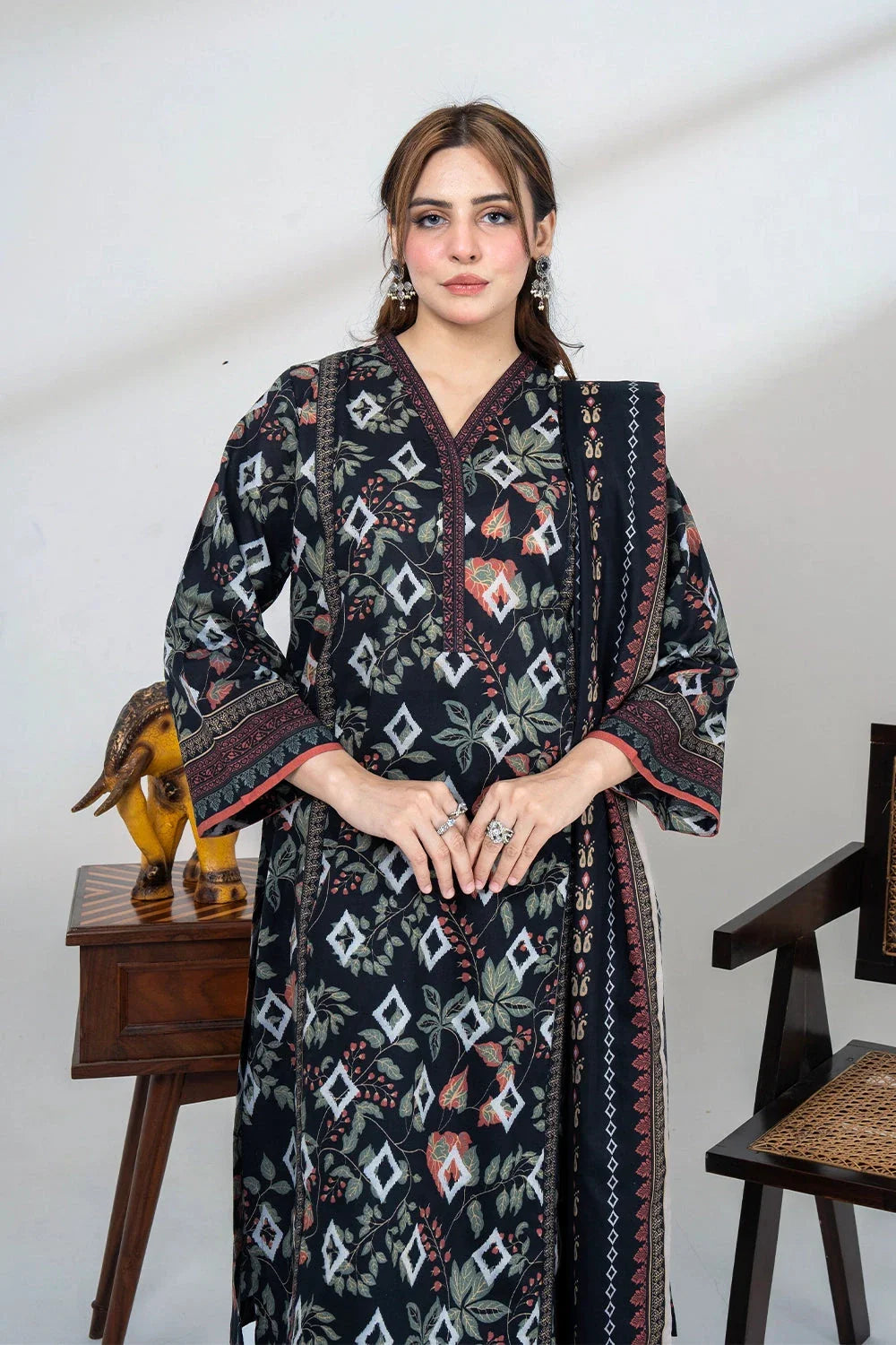 2PC Unstitched Printed Lawn Shirt and Dupatta KSD-3451 Printed KHAS STORES