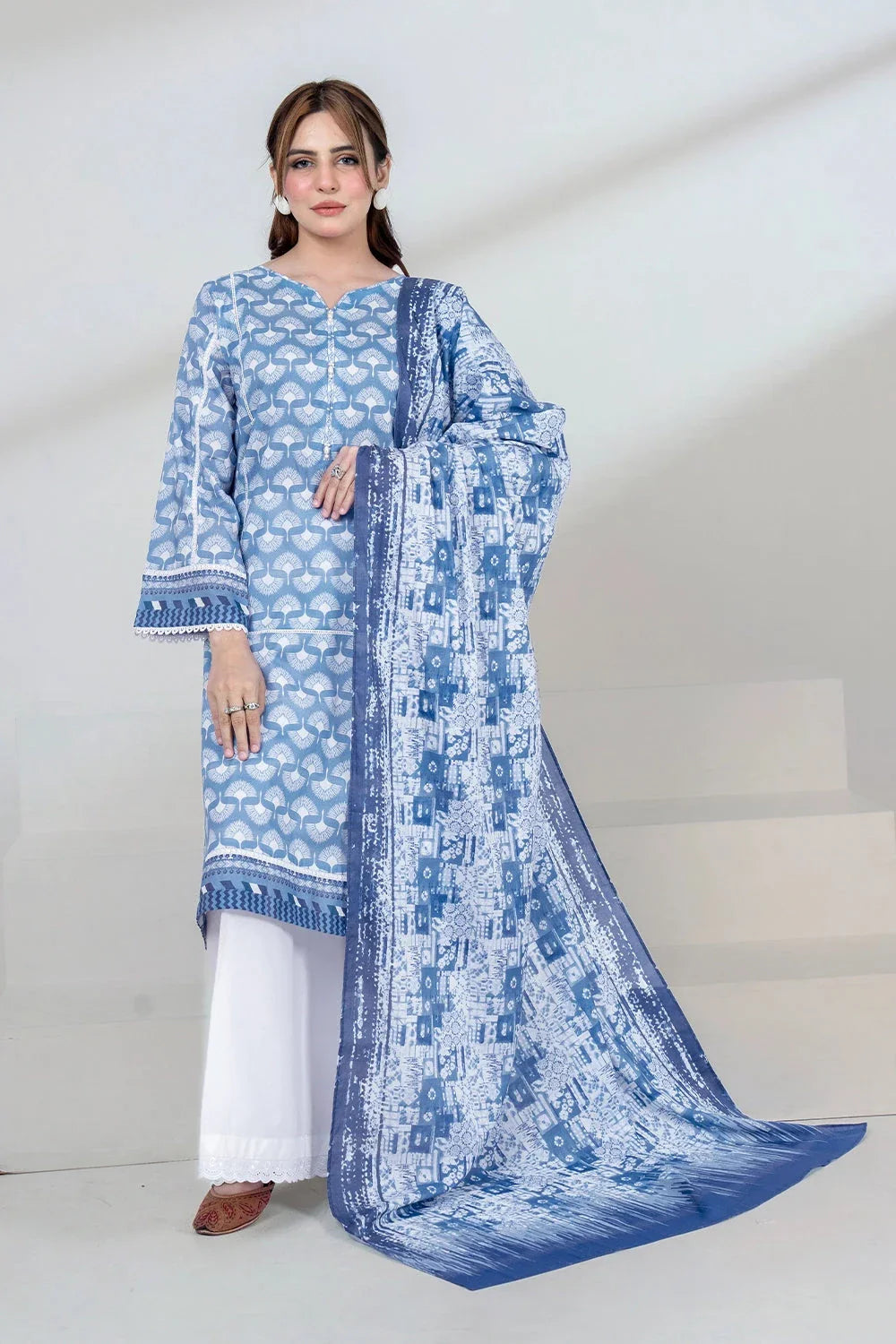 2PC Unstitched Printed Lawn Shirt and Dupatta KSD-3454 Printed KHAS STORES