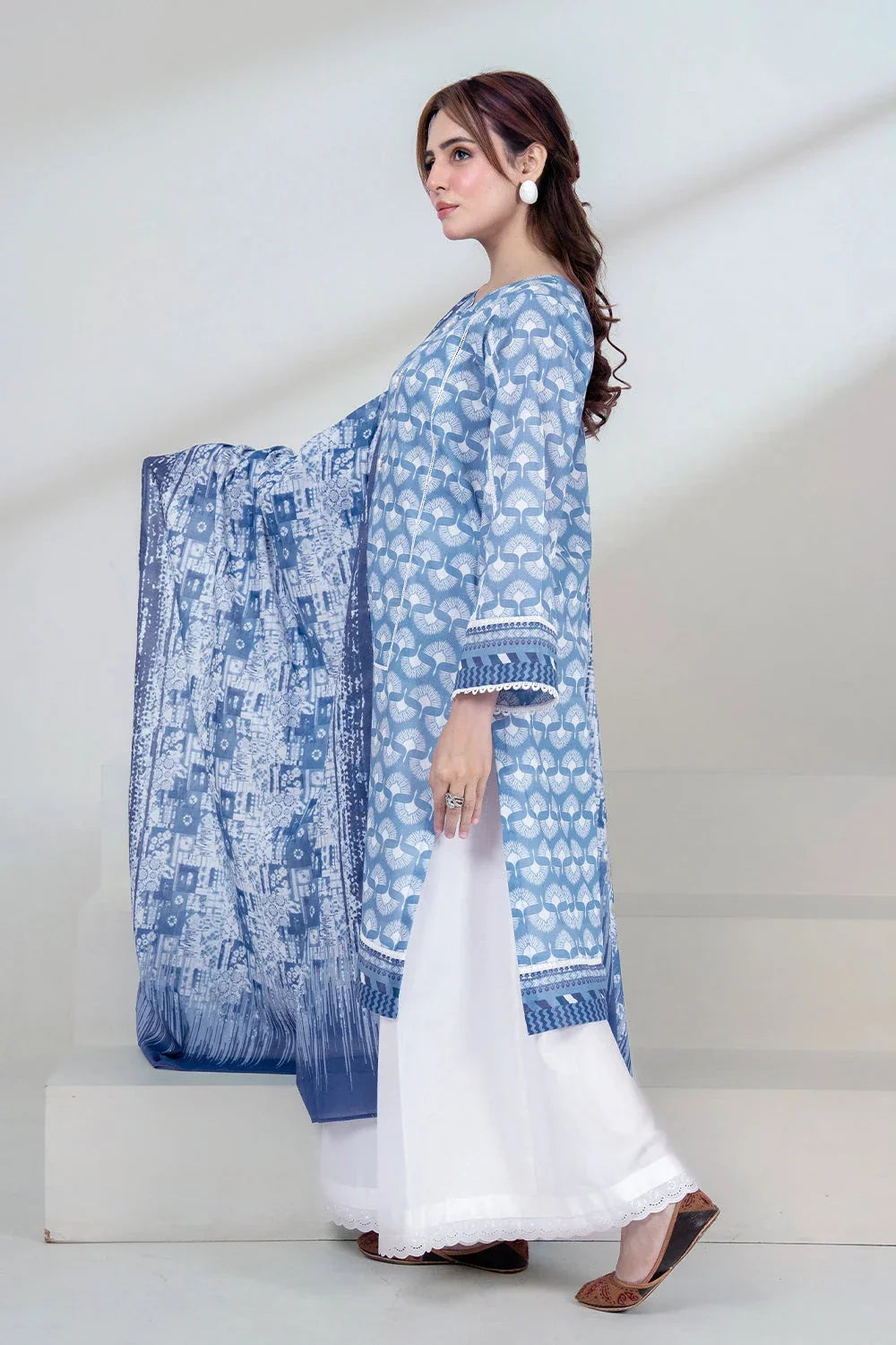 2PC Unstitched Printed Lawn Shirt and Dupatta KSD-3454 Printed KHAS STORES