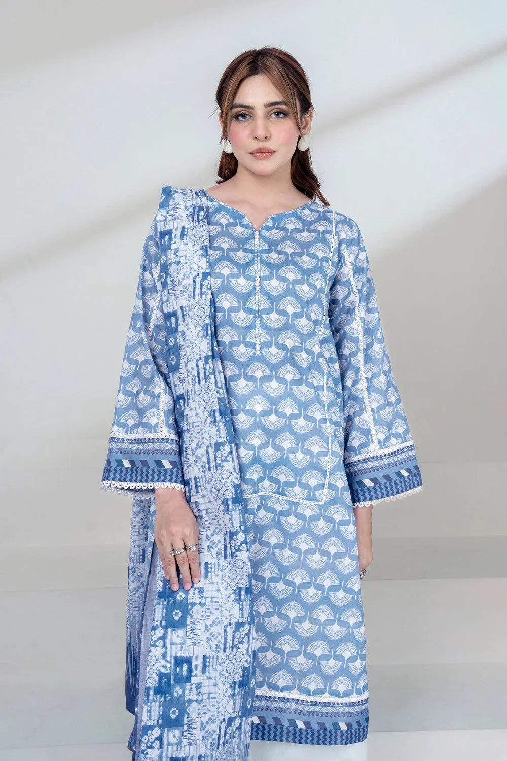 2PC Unstitched Printed Lawn Shirt and Dupatta KSD-3454 Printed KHAS STORES