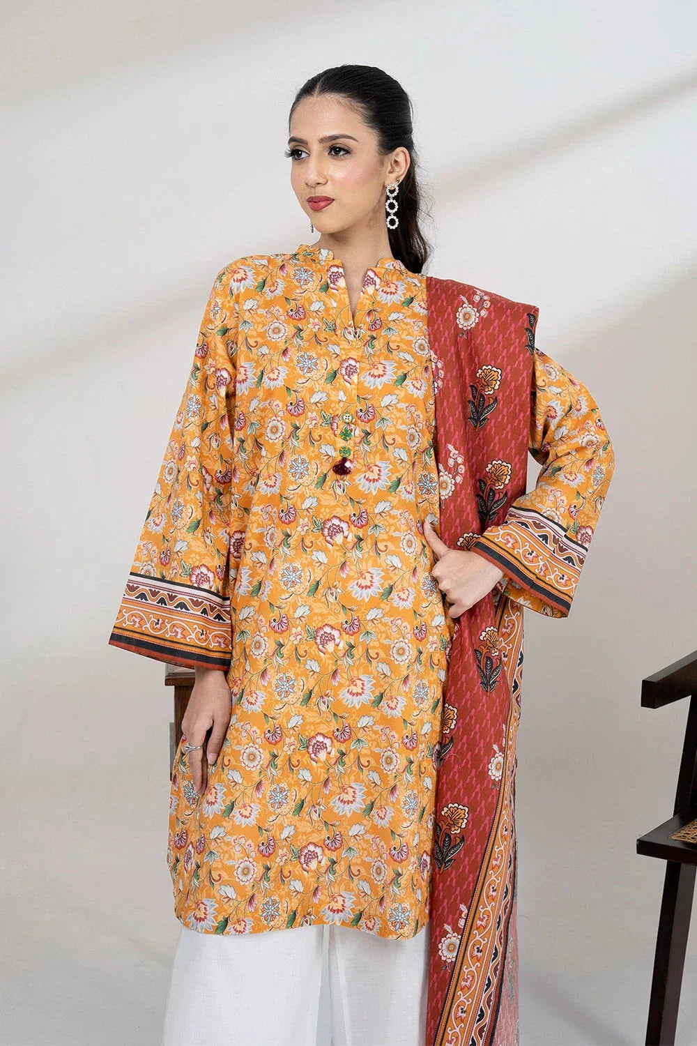 2PC Unstitched Printed Lawn Shirt and Dupatta KSD-3456 Printed KHAS STORES