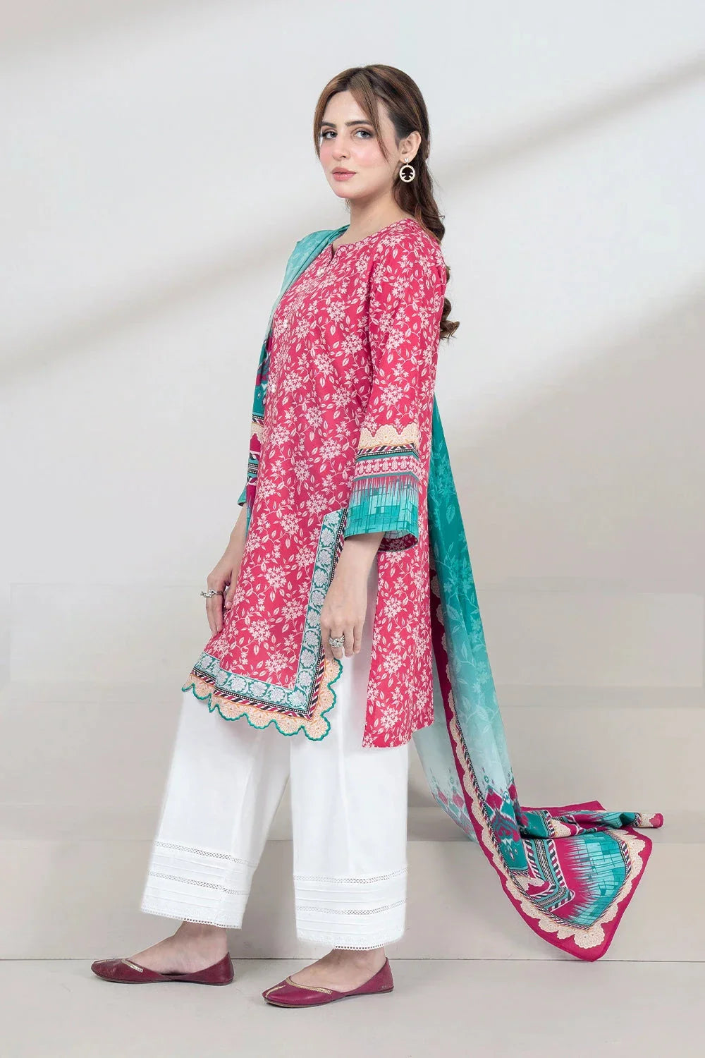 2PC Unstitched Printed Lawn Shirt and Dupatta KSD-3457 Printed KHAS STORES