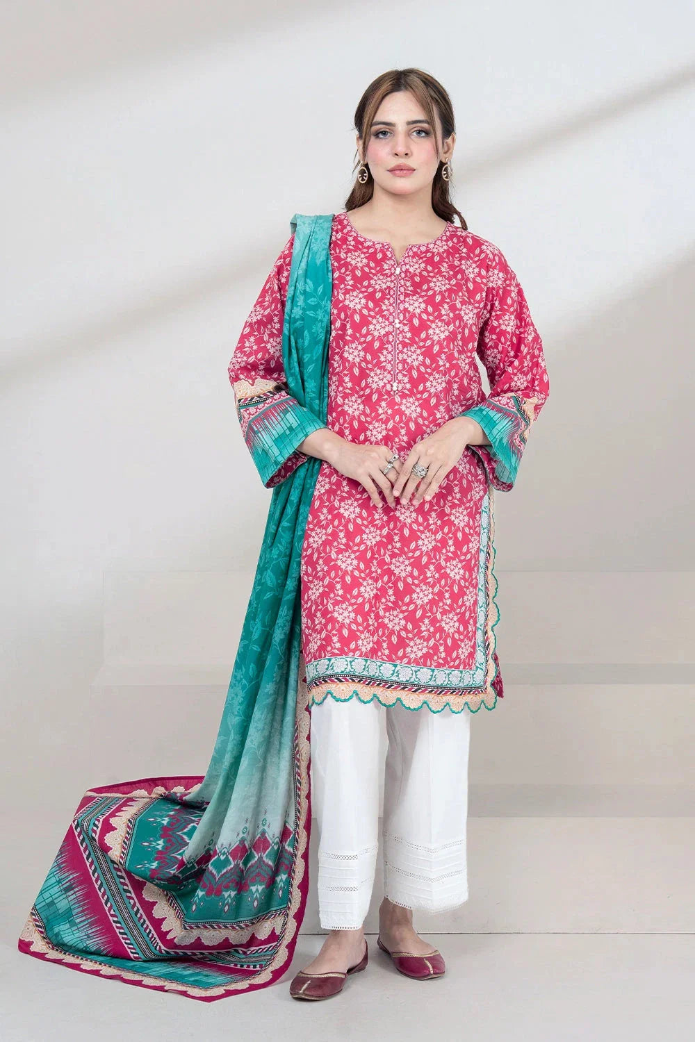 2PC Unstitched Printed Lawn Shirt and Dupatta KSD-3457 Printed KHAS STORES