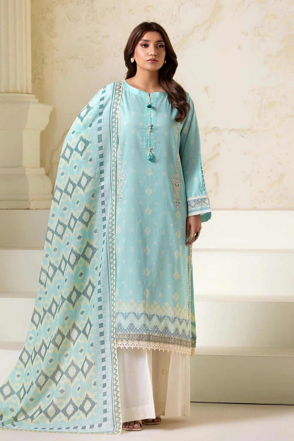 3PC Embroidered Unstitched Lawn Suit KL-2608 Embroidered KHAS STORES