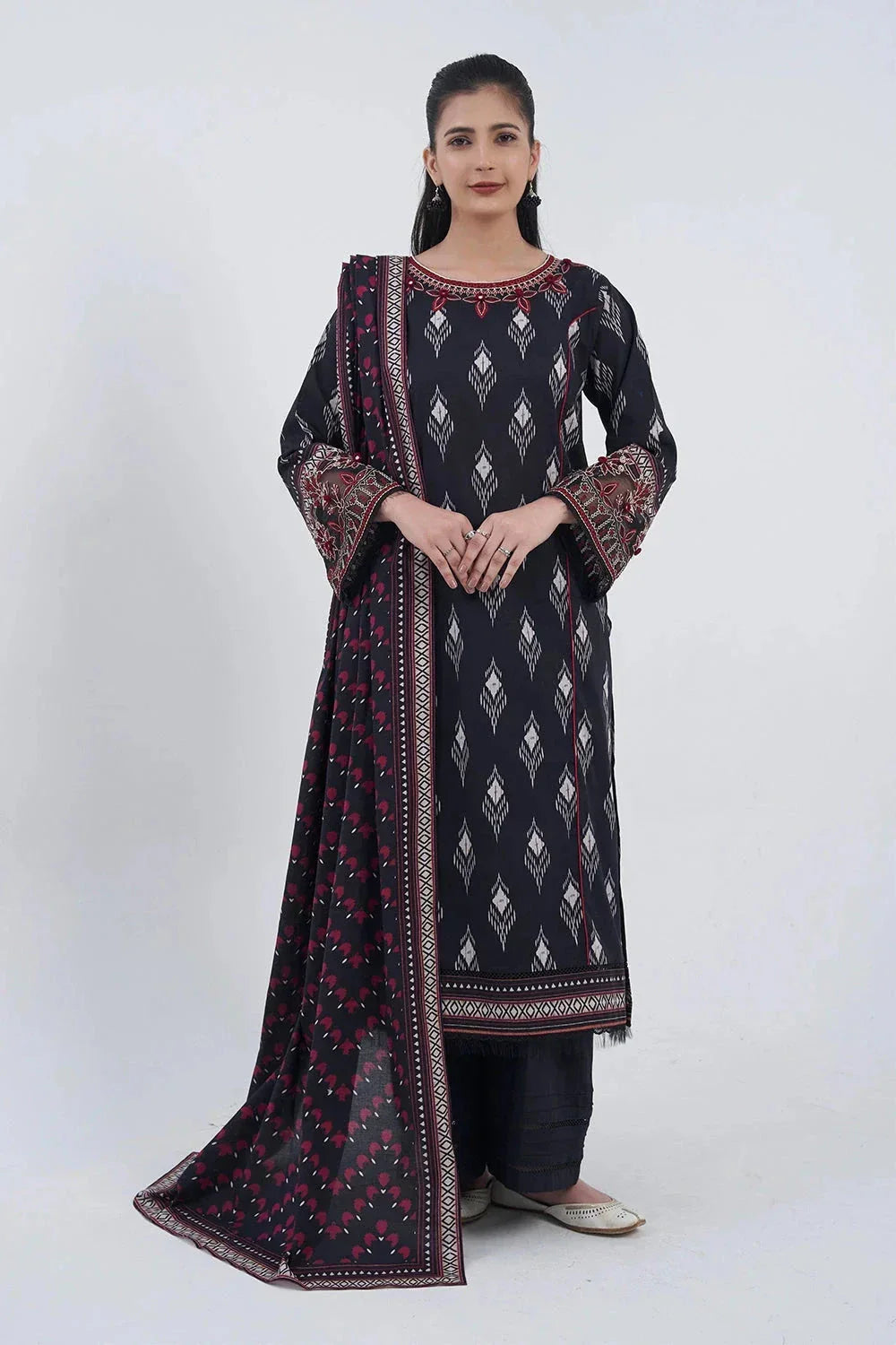 3PC Embroidered Unstitched Lawn Suit KL-3185 Embroidered KHAS STORES