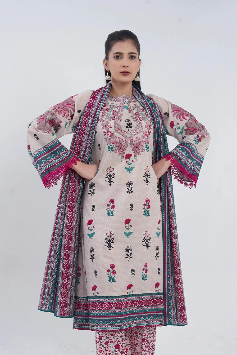 3PC Embroidered Unstitched Lawn Suit KL-3187 Embroidered KHAS STORES