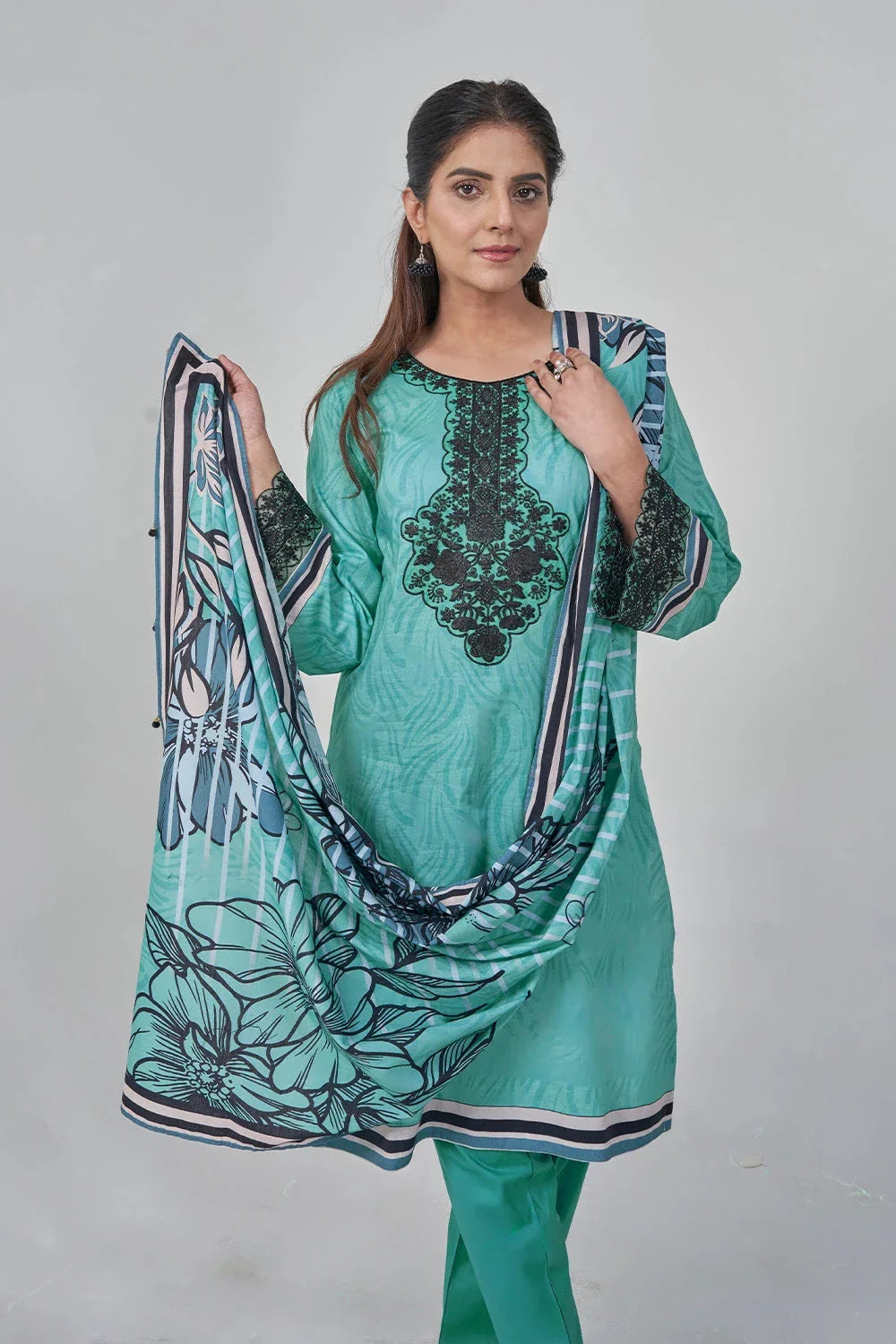 3PC Embroidered Unstitched Lawn Suit KL-3200 Embroidered KHAS STORES