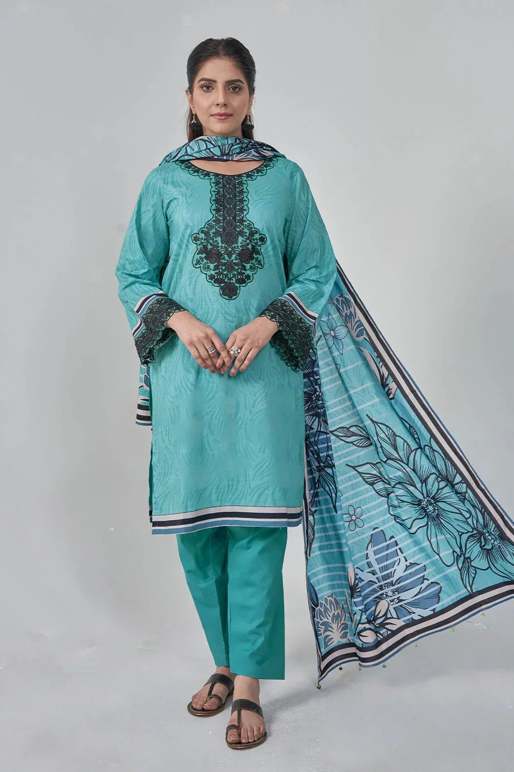 3PC Embroidered Unstitched Lawn Suit KL-3200 Embroidered KHAS STORES