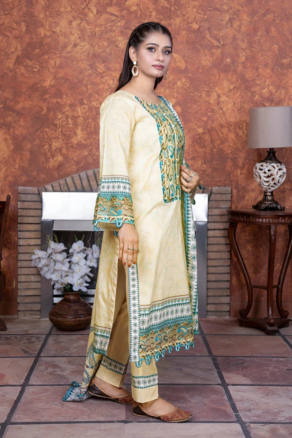 3PC Embroidered Unstitched Lawn Suit KL-3501 Embroidered KHAS STORES