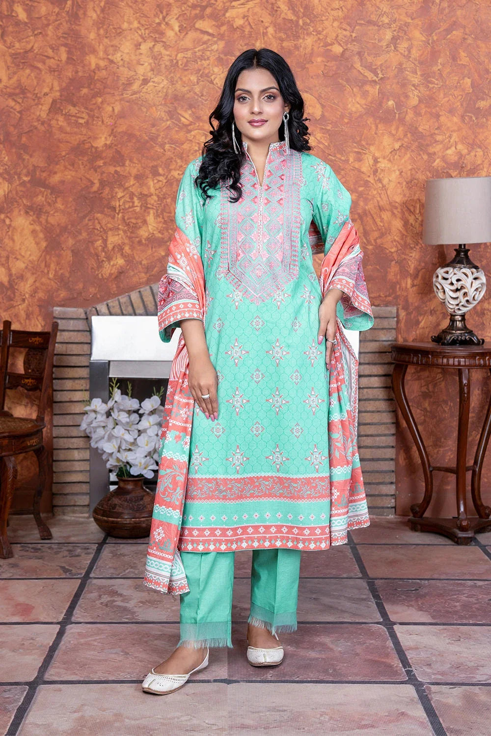 3PC Embroidered Unstitched Lawn Suit KL-3502 Embroidered KHAS STORES